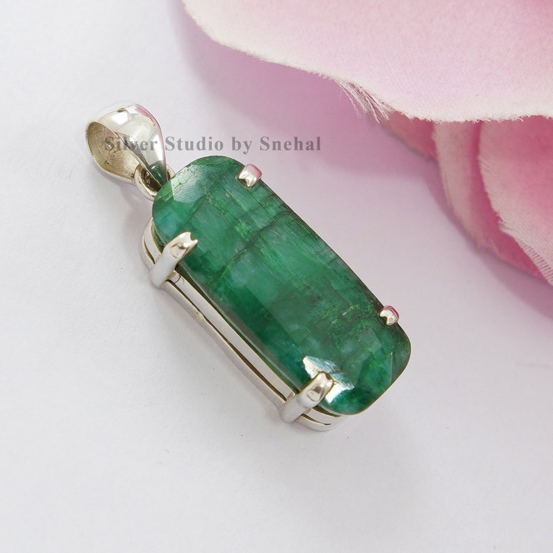 Emerald Pendant, 925 Silver Pendant, Handmade Pendant, Rectangle ...