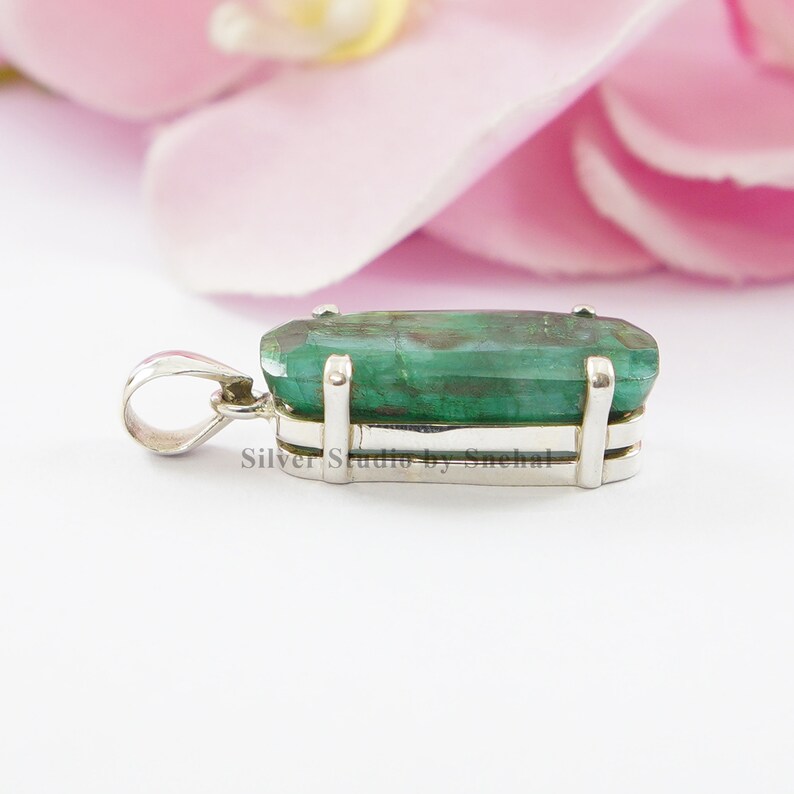 Emerald Pendant, 925 Silver Pendant, Handmade Pendant, Rectangle ...