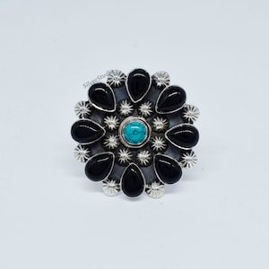 Natural Turquoise with Black Onyx Ring , 925 Sterling Silver Ring , Handmade Ring , Cluster Ring, Gemstone Ring , Flower Ring Jewelry