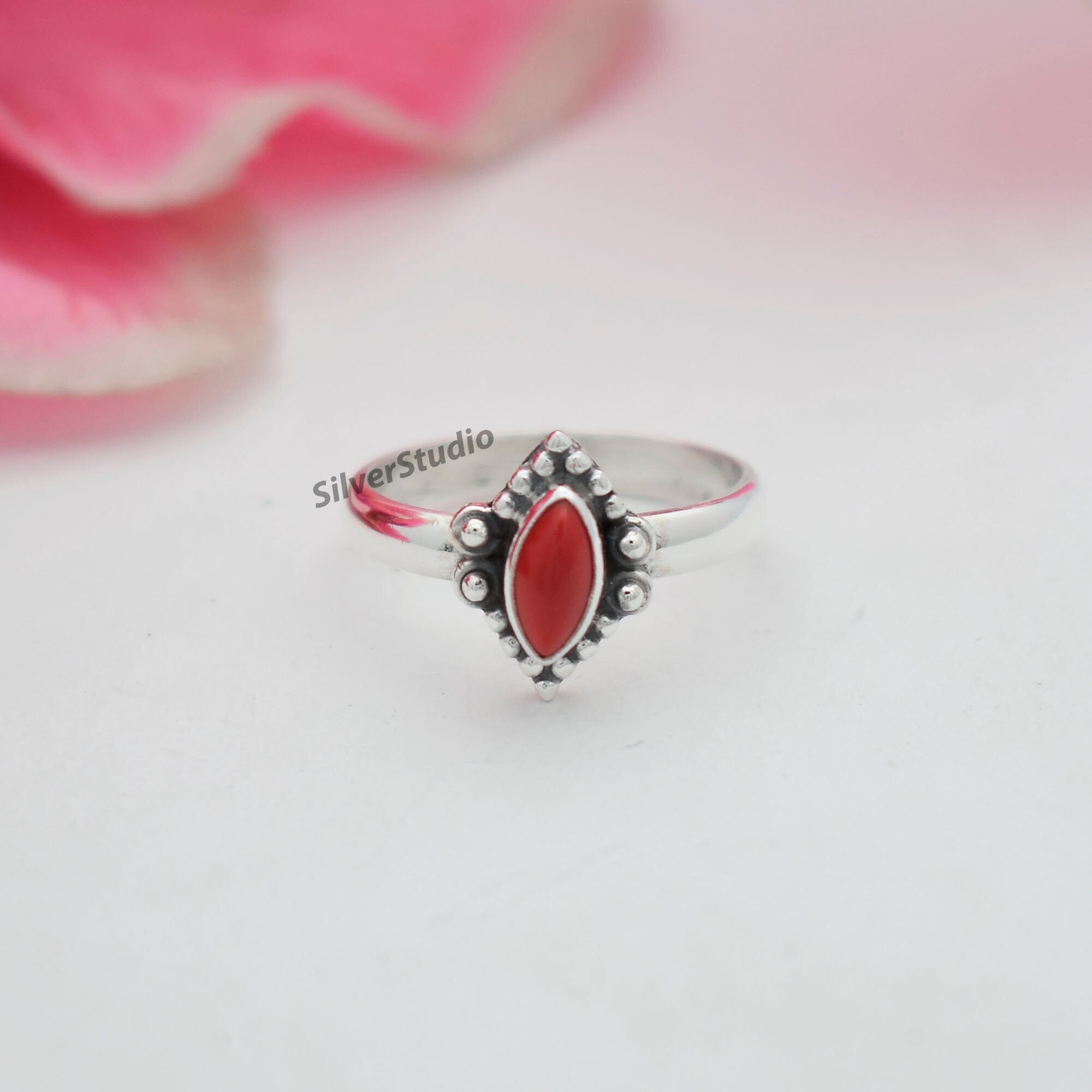 Natural Coral Ring 925 Sterling Silver Ring Handmade Etsy UK