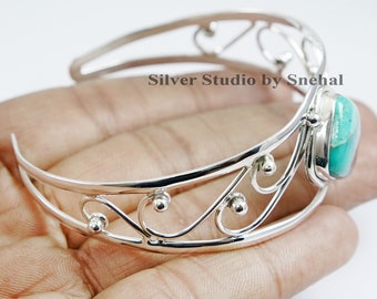 キングマン ターコイズ カフブレスレット：スターリングシルバー