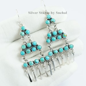 Natural Arizona Turquoise Earring, 925 Sterling Silver Earring, Handmade Earring, Dangle Earring, Long Earring, Turquoise Women Jewelry