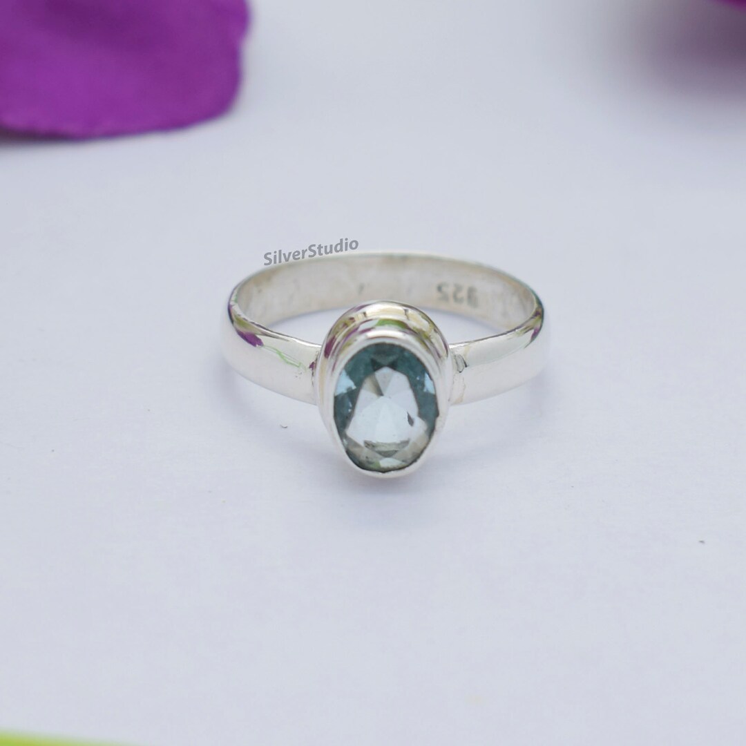 Natural Blue Topaz Ring , 925 Sterling Silver Ring , Oval Topaz Ring ...