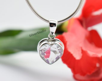 Angel Aura Quartz Pendant, 925 Sterling Silver Pendant , Handmade Pendant , Heart Shape Aura Quartz Pendant , Women Anniversary Pendant