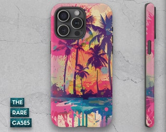Tropical Sunset Palm Tree Phone Case, Artistic Colorful Cover