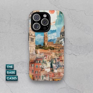 Vintage Italienische Architektur Collage Kunst Tough Case, romantische Reise Stadtbild Handyhülle für iPhone 16 15 14 Pro Max, Samsung S24 S23
