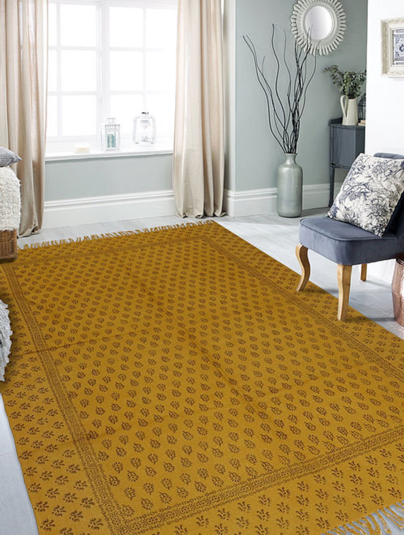 Cotton Rug / Indian Handmade Rug / Block print Rug / Living Etsy