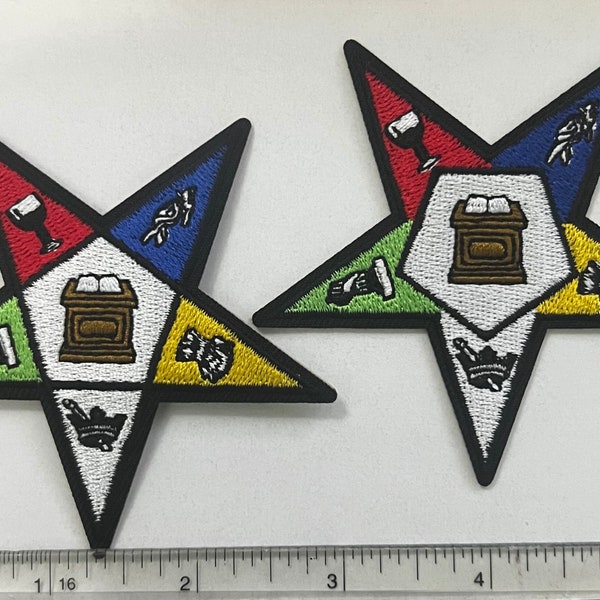OES Order of Eastern Star Embroidery Patch 3" for Crocs designs, Jackets, Sweatshirt Patches DIY 2 pentagon Style, Chest size logo