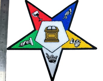 OES Order of Eastern Star Chenille Patch, Jackets, Sweatshirt Patches DIY pentagon down 11x11 or 5x5 inches