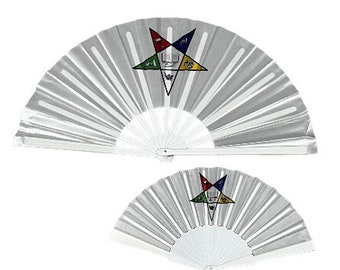 Order of Eastern Star OES white 9" or 13" retractable accordion style hand fan