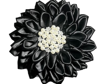 Oes all Black pearl design center faux pearl brooch,  flower corsage broach pin