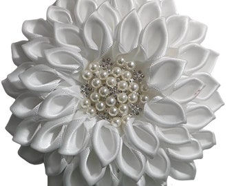 OES Order of Eastern Star all white Esther Day pearl design center faux pearl brooch,  flower corsage broach pin