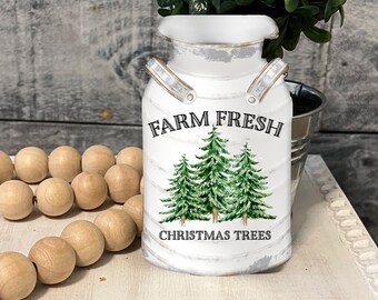 Winter Farm Christmas Trees Milk Can Shaped Tiered Tray Hardboard Ornament Decor