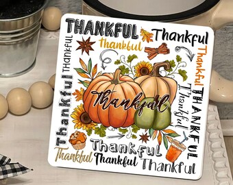 Thankful Pumpkins Words Square Shaped Tiered Tray Hardboard Ornament Decor