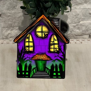 Spooky House Haunted House with Chimney Shaped Tiered Tray Hardboard Ornament Decor