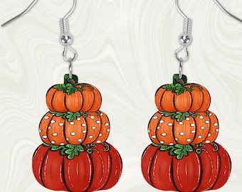 Stacked Pumpkins Polka Dot Stacked Pumpkins Shaped Hardboard Lightweight Earrings
