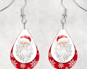 Santa Snowflakes Retro Santa Teardrop Shaped Hardboard Lightweight Earrings