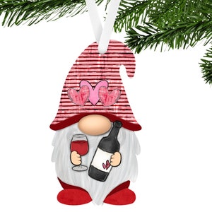 Wine Gnome Wine Bottle Gnome with Curved Hat Shaped Hardboard Ornament