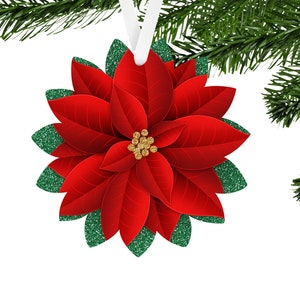 Red Poinsettia Gold Center Farmhouse Sunflower Shaped Hardboard Ornament