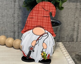 Fishing Gnome with Curved Hat Shaped Hardboard Tiered Tray Ornament