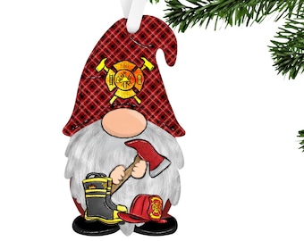 Fireman Gnome Boots Axe Hat Gnome with Curved Hat Shaped Hardboard Ornament