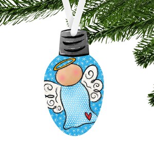 Angel Light Bulb Christmas Light Bulb Shaped Hardboard Ornament