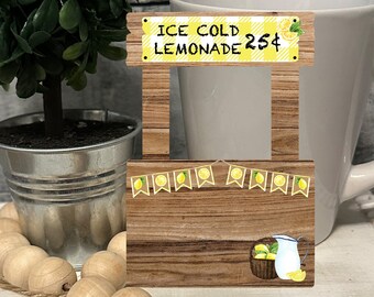 Ice Cold Lemonade Farmhouse Kissing Booth/Lemonade Stand Shaped Tiered Tray Hardboard Ornament Decor