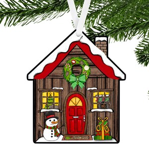 Snowman House Wreath or Merry Christmas Snowman House 2 Sizes House with Chimney Shaped Hardboard Ornament Decor