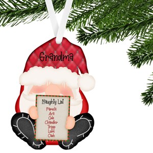 Naughty List Personalized Santa Gnome Shaped Hardboard Ornament Decor