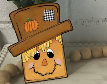 Patches Scarecrow Top Hat Scarecrow Head Rectangle Shaped Tiered Tray Hardboard Ornament Decor