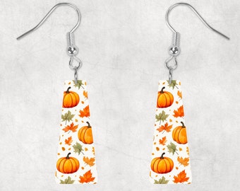 Pumpkins Fall Leaves Modern Bar Shaped Hardboard Lightweight Earrings