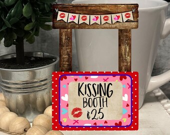 Kissing Booth 25 Cents Farmhouse Kissing Booth/Lemonade Stand Shaped Tiered Tray Hardboard Ornament Decor