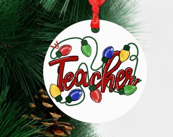 Teacher, Principal or Counselor Christmas Lights Gift Round Hardboard Ornament
