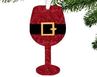 Santa Belt Wine Glass Small or Large Wine Glass with Stem Shaped Hardboard Ornament