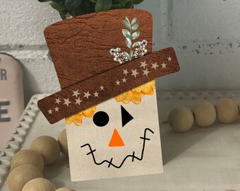 Cotton Scarecrow Stars Top Hat Scarecrow Head Rectangle Shaped Tiered Tray Hardboard Ornament Decor