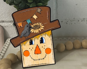 Cute Scarecrow Scarecrow Head Rectangle Shaped Tiered Tray Hardboard Ornament Decor