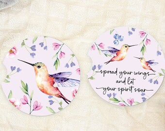 Hummingbirds Spread Your Wings and Let Your Spirit Soar Floral Car Coasters Set of 2