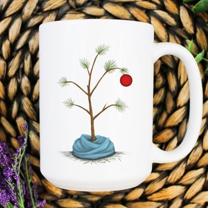Skinny Christmas Tree Blue Blanket Red Ornament Mug