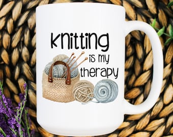 Knitting is My Therapy Coffee Mug