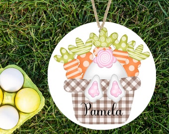 Bunny Butt Carrots in a Basket With or without Personalization Round Hardboard Ornament