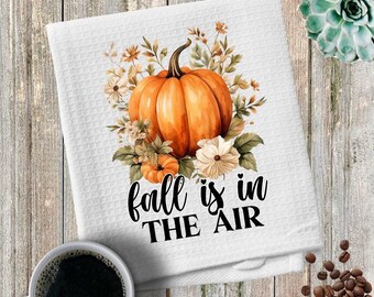 Fall is in the Air Pumpkins Floral Farmhouse Waffle Weave Towel