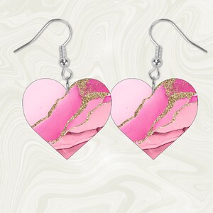 Pink Abstract with or without the word Love Heart Shaped Hardboard Lightweight Earrings