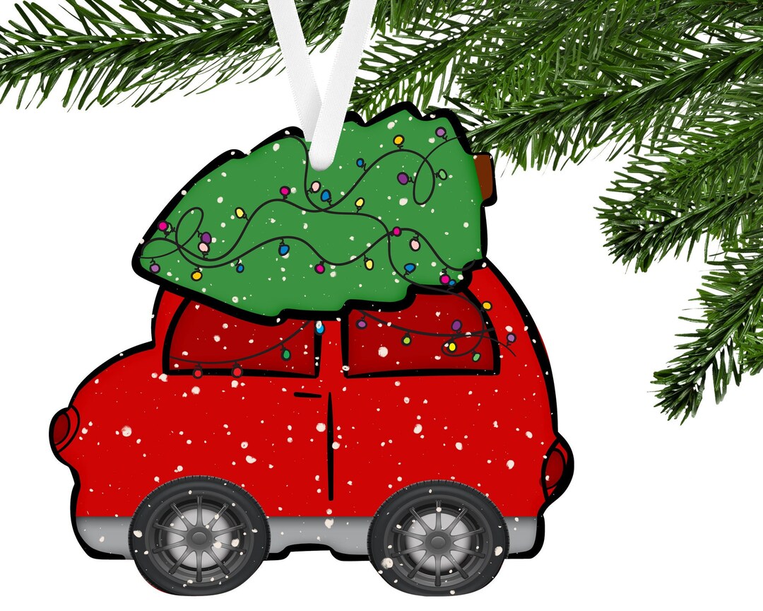 Christmas Lights Car With Tree Shaped Hardboard Ornament Etsy