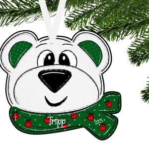 Green Red Scarf Boy Girl Bear Head with Scarf Personalized or Not Personalized 2 Sizes Bear Head with Scarf Shaped Hardboard Ornament Decor