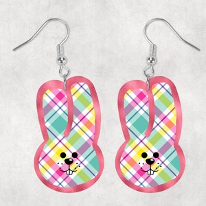 Plaid Easter Plaid Bunny - Bunny Head Shaped Hardboard Lightweight Earrings