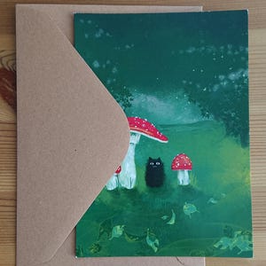 Carte postale avec enveloppe "Chaton parmi les champignons"