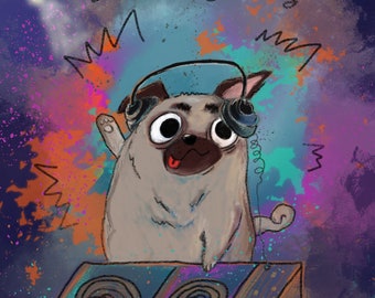 Ansichtkaart "Pug DJ" wenskaart met envelop