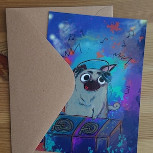 Carte postale "Pug DJ" carte de voeux avec enveloppe