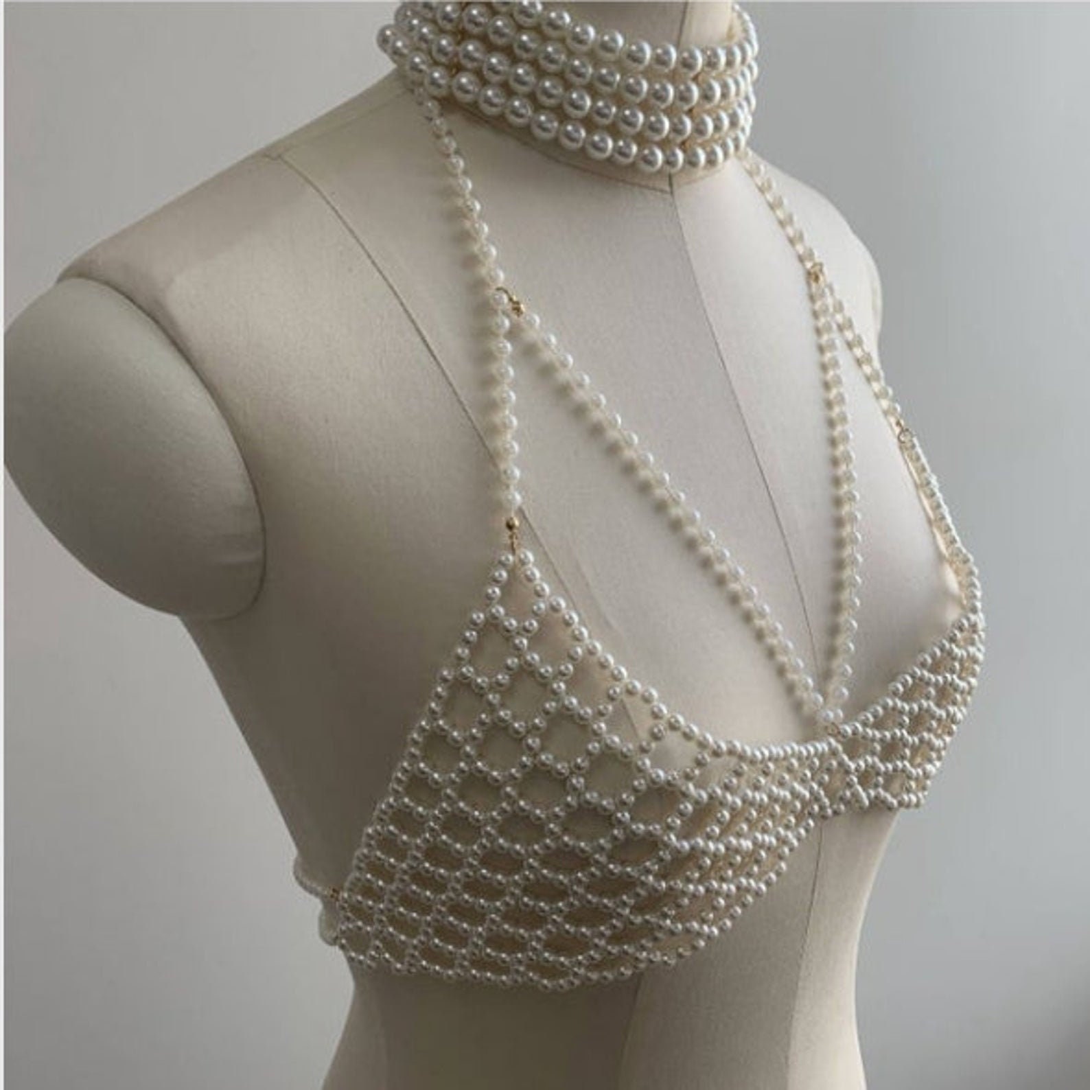 Sexy Women's Beaded Faux Flexible Artificial Pearl Bra Etsy