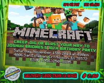 Minecraft Birthday Invitation Etsy